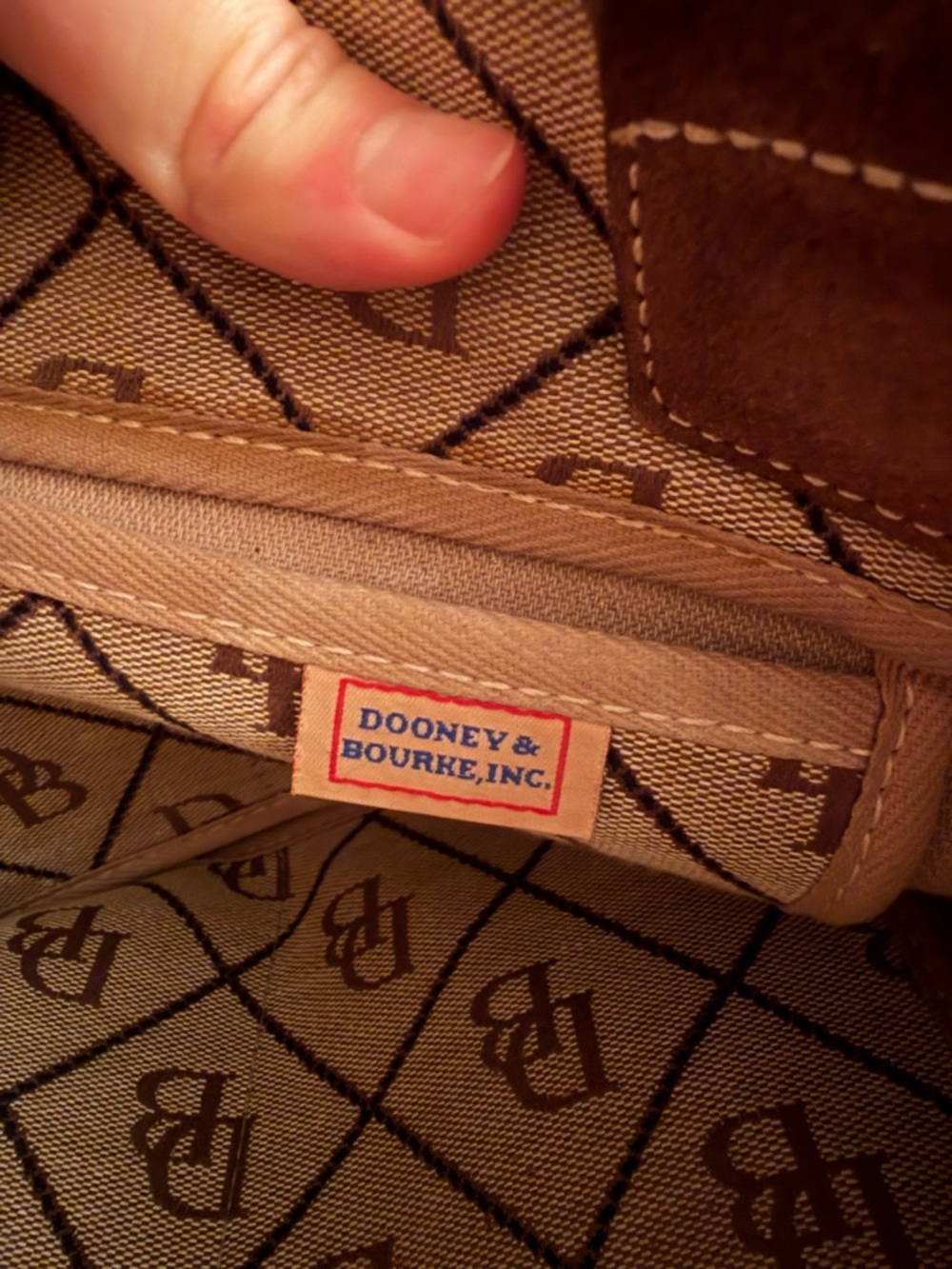 Dooney & Bourke DB Monogram Canvas Satchel Brown Leather Trim Shoulder Bag - Picture 5 of 11